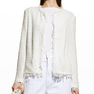 IRO Paris Shavani Frayed White Open-Front Boucle Jacket 36/4